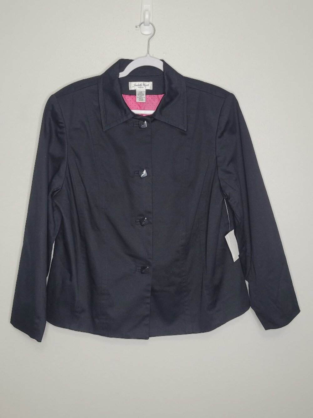 Judith Hart black button front career work wear minimalist blazer jacket 16w